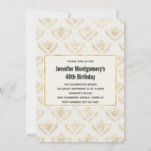 Golden Bumble Bee Pattern Birthday Invitation