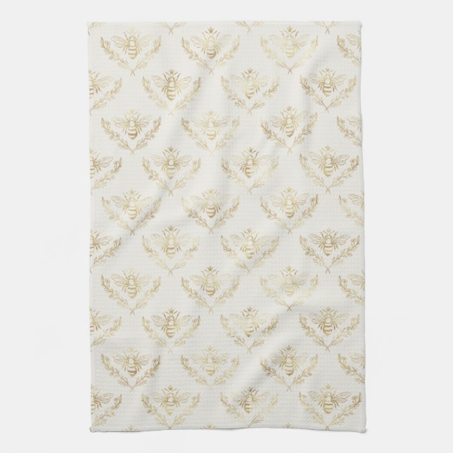 Golden Bumble Bee Pattern Tea Towel (Vertical)
