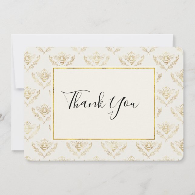 Golden Bumble Bee Pattern Thank You Card (Front)