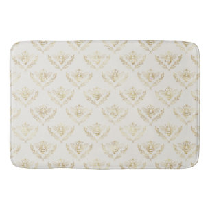 Golden Bumble Bee with a Crown Pattern Bath Mat