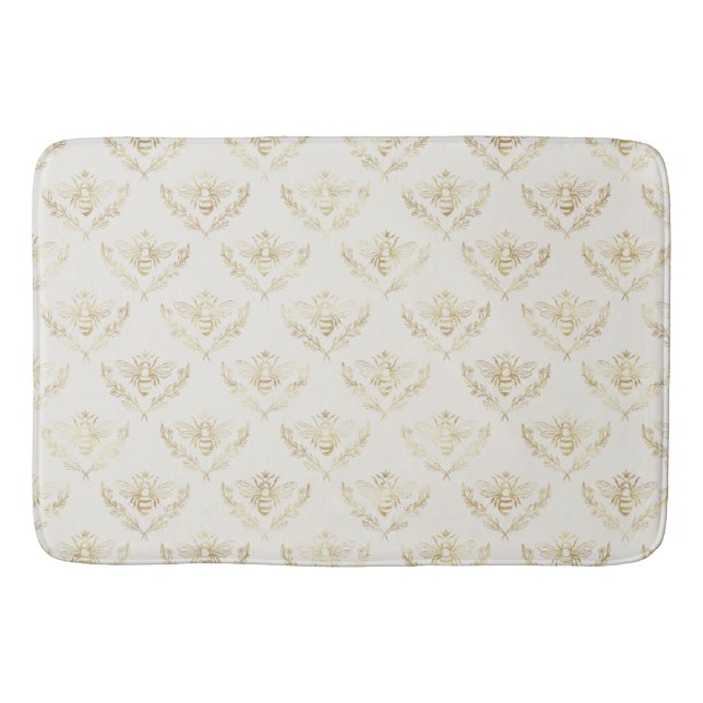 Golden Bumble Bee with a Crown Pattern Bath Mat (Front)