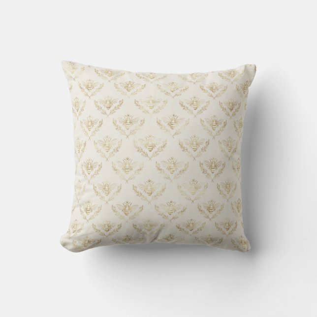 Golden Bumble Bee with a Crown Pattern Cushion (Front)