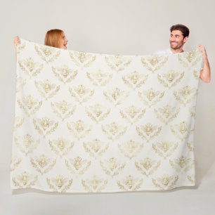 Golden Bumble Bee with a Crown Pattern Fleece Blanket