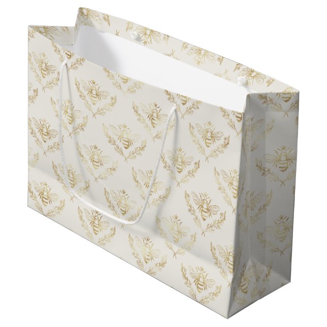 Golden Bumble Bee with a Crown Pattern Large Gift Bag (Front Angled)
