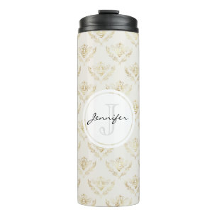 Golden Bumble Bee with a Crown Pattern Monogram Thermal Tumbler