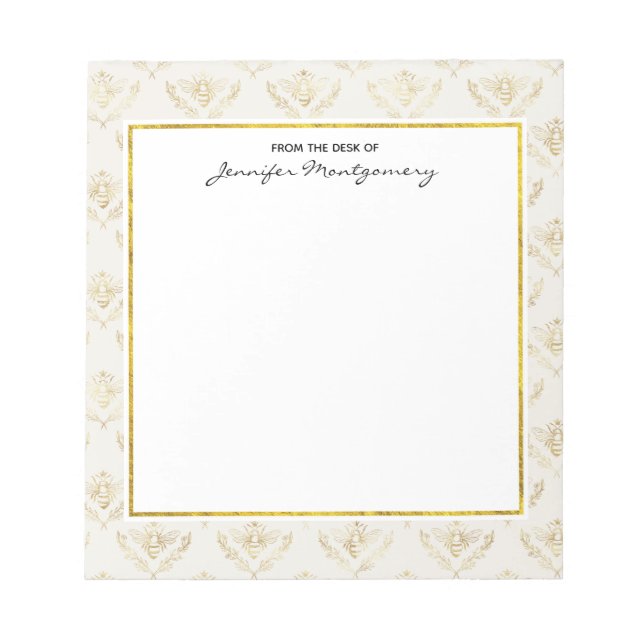 Golden Bumble Bee with a Crown Pattern Notepad (Front)