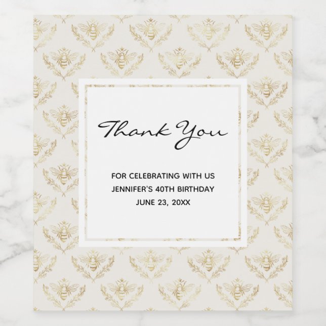 Golden Bumble Bee with a Crown Pattern Party Favou Wine Label (Single Label)