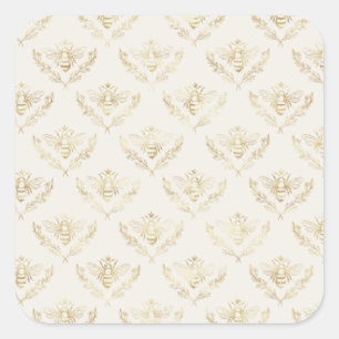 Golden Bumble Bee with a Crown Pattern Square Sticker