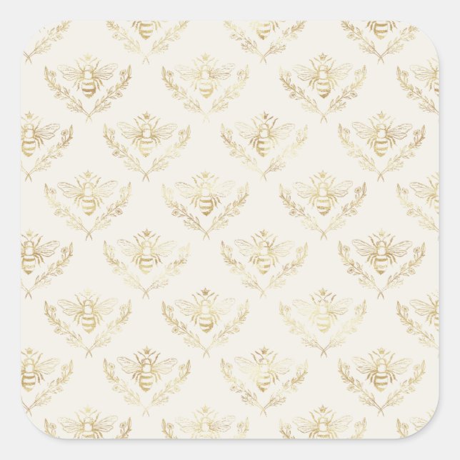 Golden Bumble Bee with a Crown Pattern Square Sticker (Front)