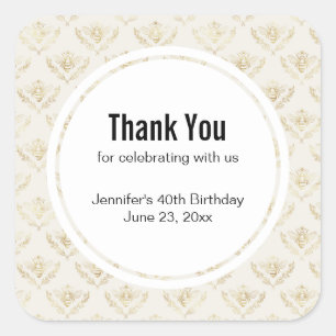 Golden Bumble Bee with a Crown Pattern Thank You Square Sticker