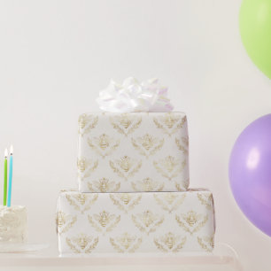 Golden Bumble Bee with a Crown Pattern Wrapping Paper