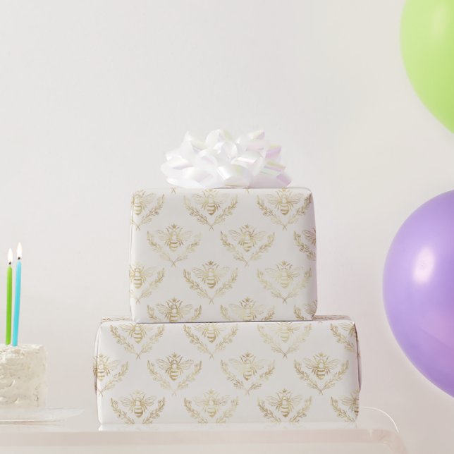 Golden Bumble Bee with a Crown Pattern Wrapping Paper (Party Gifts)