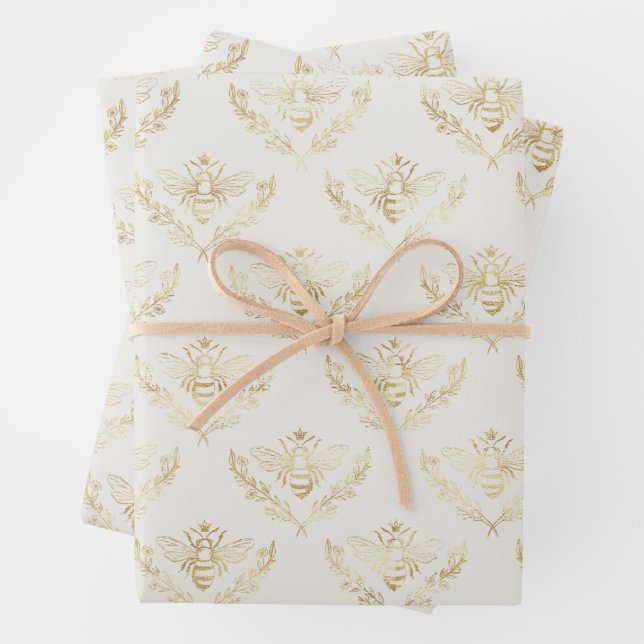 Golden Bumble Bee with a Crown Pattern Wrapping Paper Sheet (In situ)