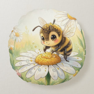 Golden Bumblebee in Bloom Dance Round Cushion