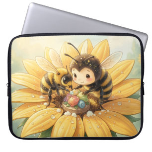 Golden Bumblebee in Floral Dance1 Laptop Sleeve