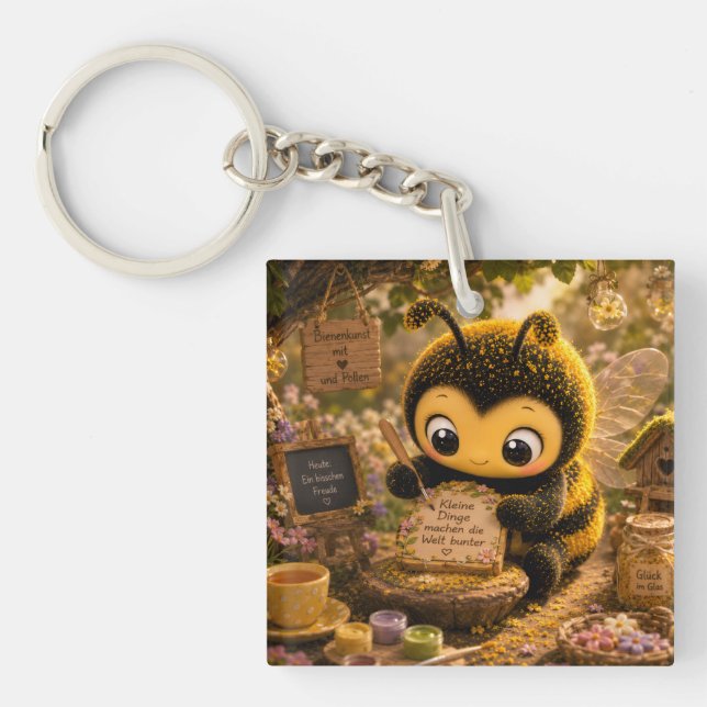 Golden Bumblebee in Flower Dance.10 Key Ring (Front)