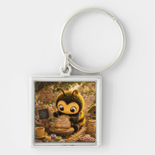 Golden Bumblebee in Flower Dance.10 Key Ring (Front)