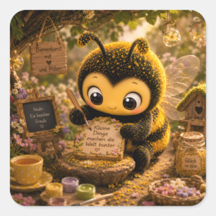 Golden Bumblebee in Flower Dance.10 Square Sticker