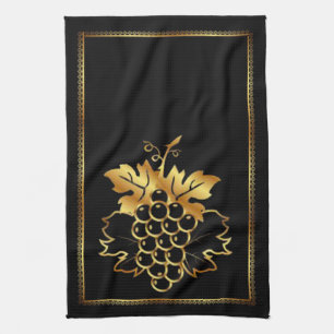 Golden Bunch of Grapes With golden ornament frame Tea Towel