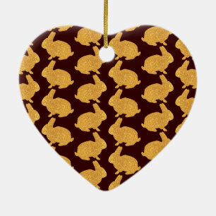 Golden Bunnies Ceramic Tree Decoration