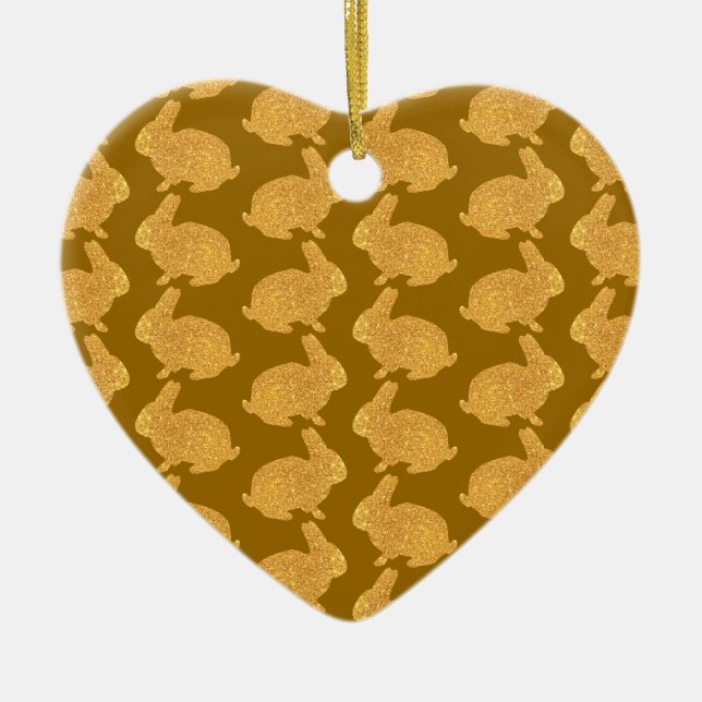 Golden Bunnies Ceramic Tree Decoration (Front)