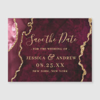 Golden Burgundy Agate Save the Date Magnetic Card