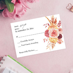 Golden Burgundy Blush Pink Floral no Meal RSVP Card