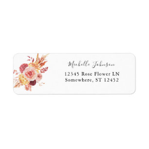 Golden Burgundy Blush Pink Floral Return Address Label