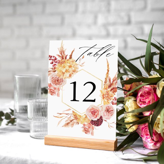 Golden Burgundy & Blush Pink Floral Table Number (Creator Uploaded)