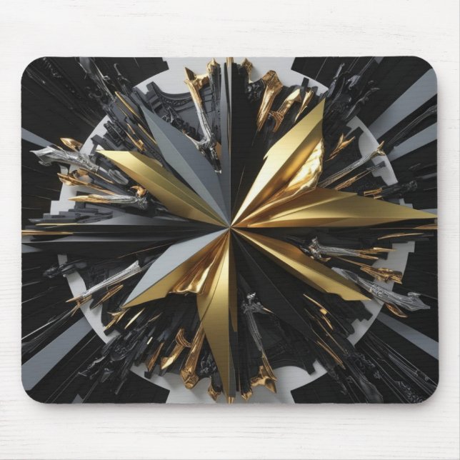 "Golden Burst: Futuristic Star Mouse Pad (Front)
