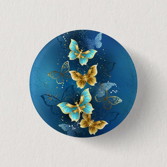 Golden butterflies 3 cm round badge (Front)