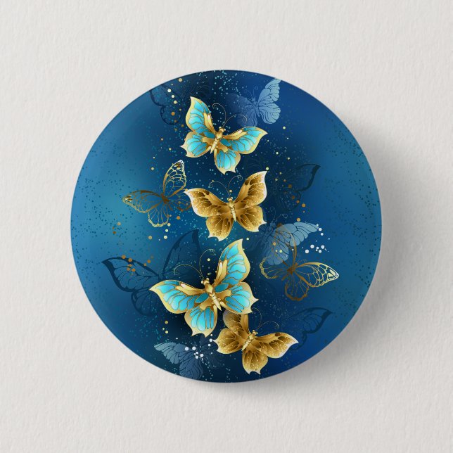Golden butterflies 6 cm round badge (Front)