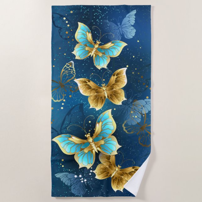Golden butterflies beach towel (Front)