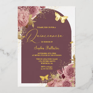 Golden Butterflies Blush Floral Quinceanera Gold