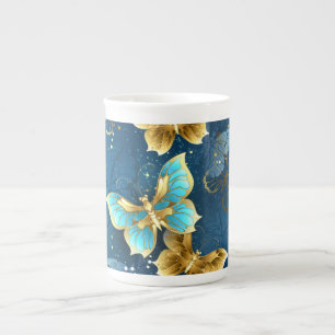 Golden butterflies bone china mug