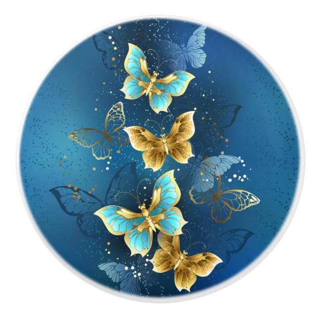 Golden butterflies ceramic knob (Front)