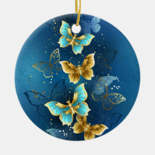 Golden butterflies ceramic ornament