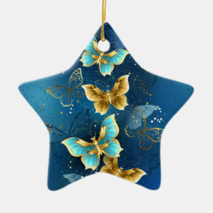 Golden butterflies ceramic ornament