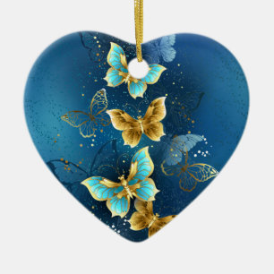 Golden butterflies ceramic ornament
