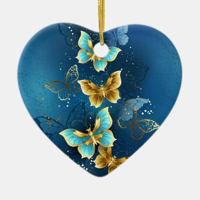 Golden butterflies ceramic ornament (Front)