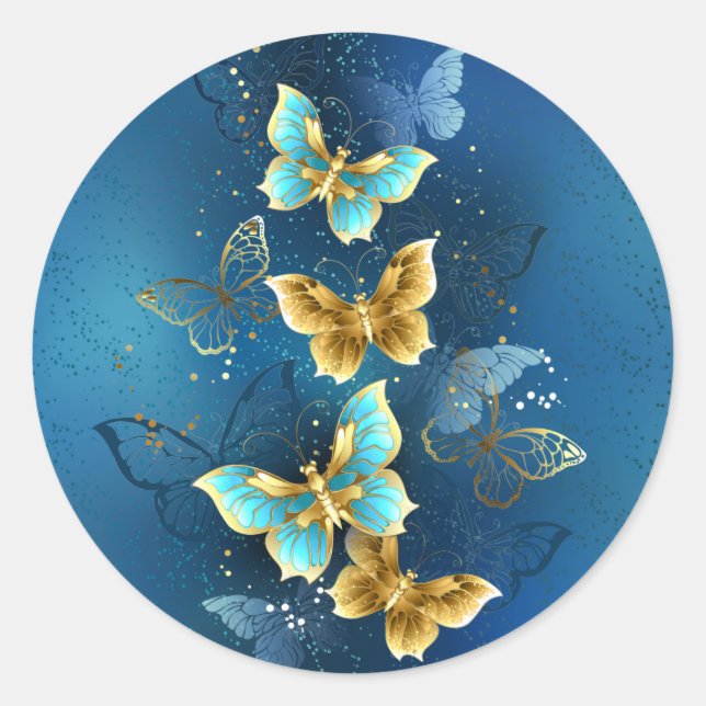 Golden butterflies classic round sticker (Front)