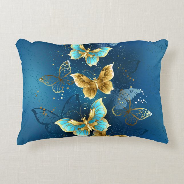 Golden butterflies decorative cushion (Front)