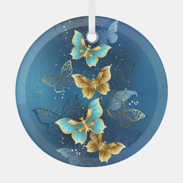 Golden butterflies glass tree decoration (Front)