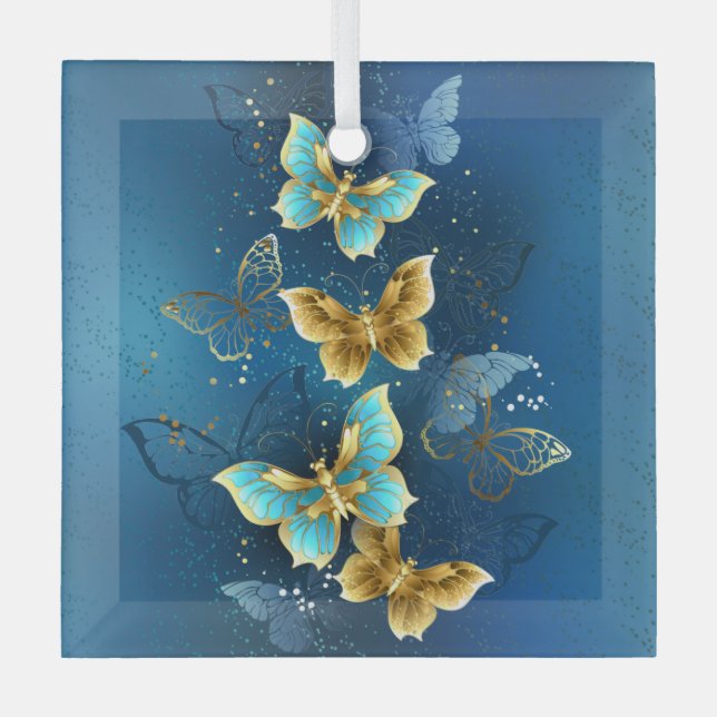 Golden butterflies glass tree decoration (Front)
