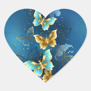 Golden butterflies heart sticker