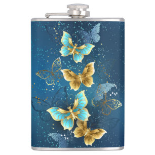 Golden butterflies hip flask