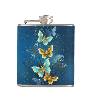 Golden butterflies hip flask