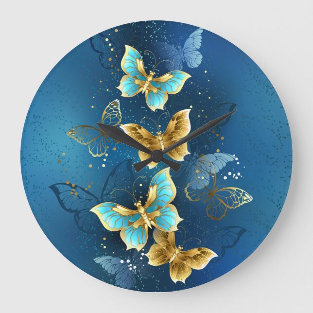 Golden butterflies large clock (Front)