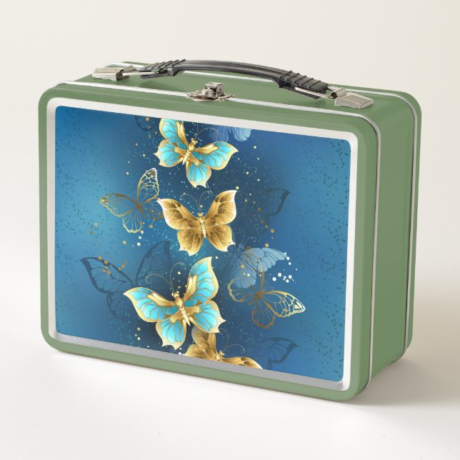 Golden butterflies metal lunch box (Front)