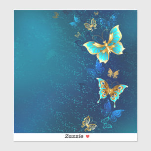 Golden Butterflies on a Blue Background